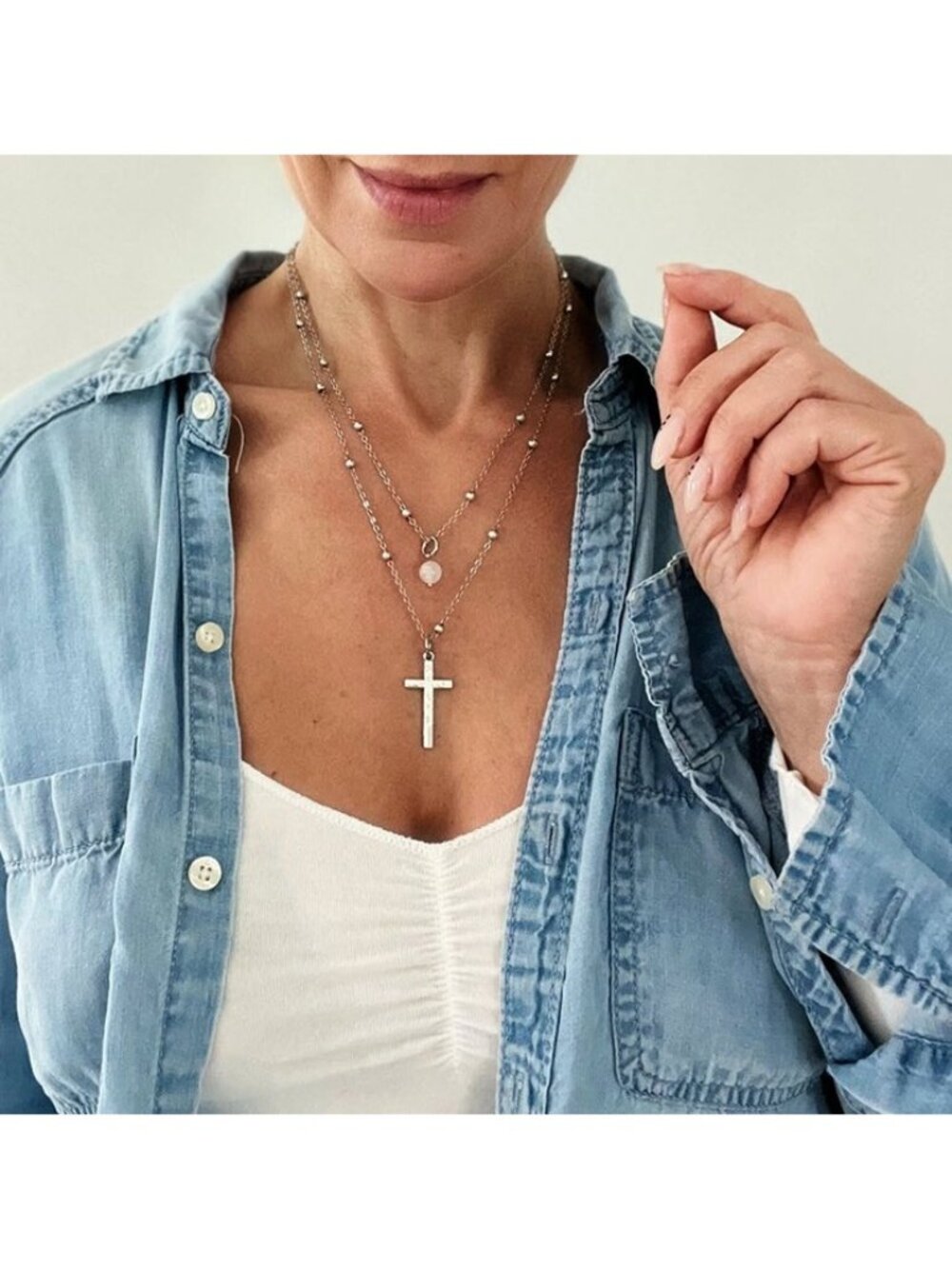 Katia Designs "Trust" Cross Dainty Necklace Silvertone